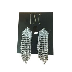 INC International Concepts Rhinestone Fringe Drop Earrings – Silver Statement